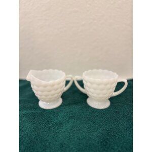 Vintage Milk Glass Creamer and Sugar Bowl Set Hobnail Milkglass Kitchen Decor‎